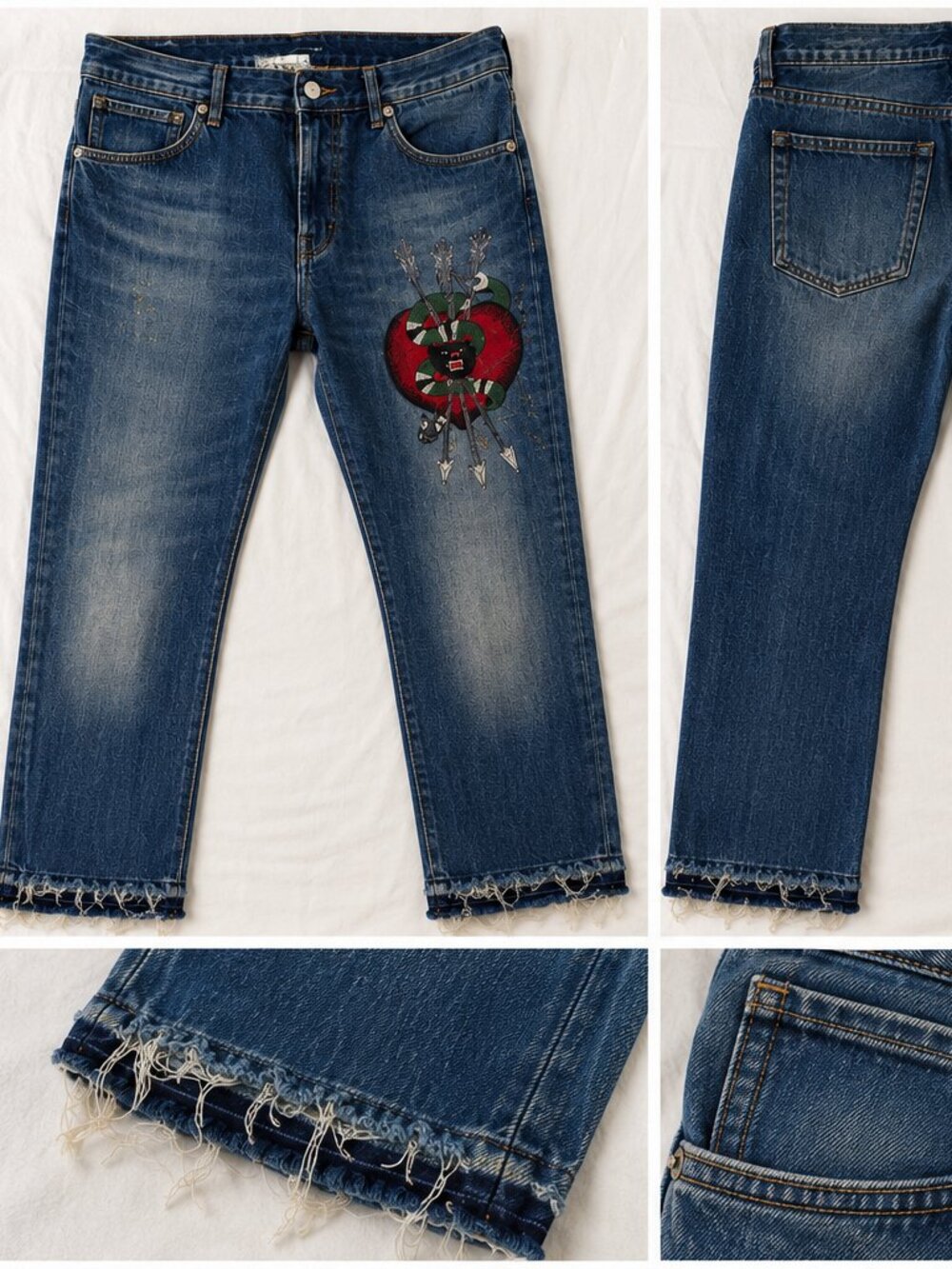 Gucci Men's Embroidered Snake & Arrows Jeans Size 36